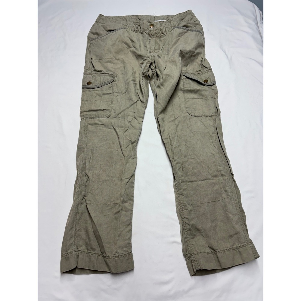 LL Bean Favorite Fit Cargo Pants 10 Pet Linen Blend Khaki Green gorpcore